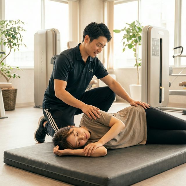 パーソナルストレッチの施術を受けてリラックスする女性