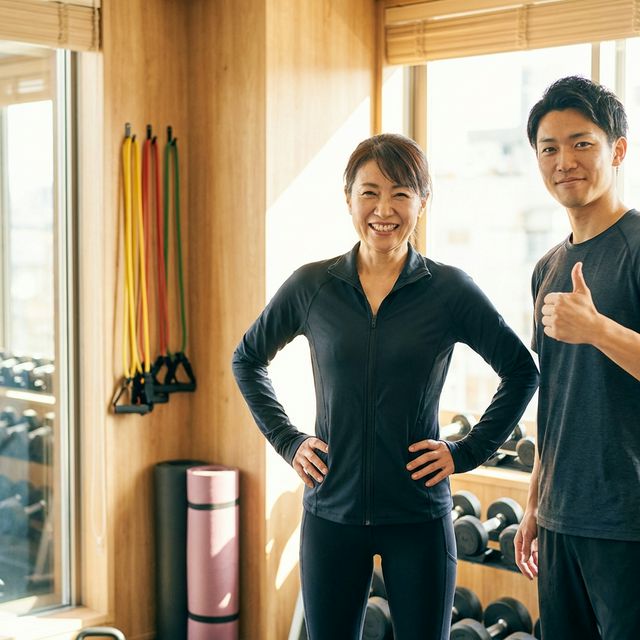 Pisteでトレーニングとストレッチを受けて笑顔のお客様