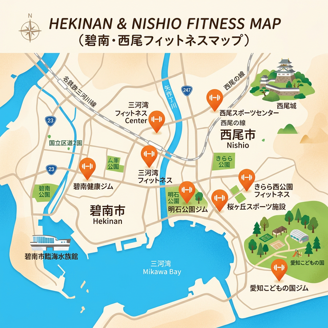 碧南・西尾エリアのジムマップ