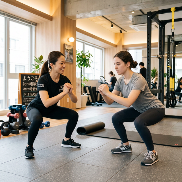 碧南Pisteで初心者がパーソナルトレーニングを体験している様子