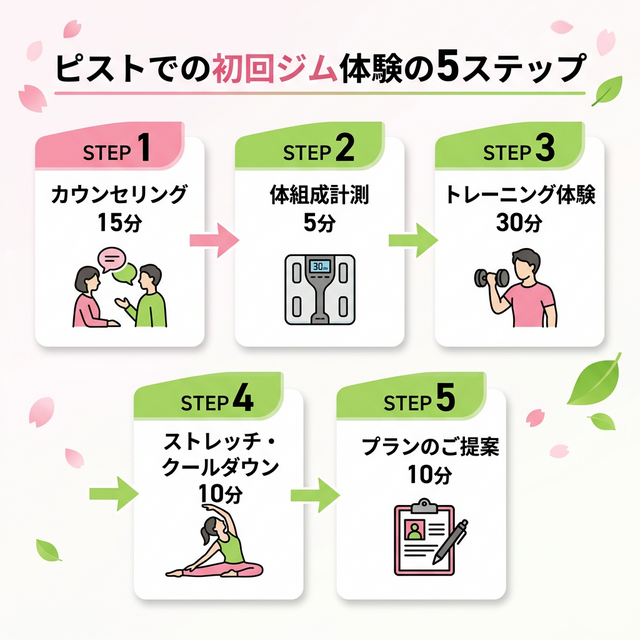 Pisteの初回体験の流れを5ステップで解説した図解