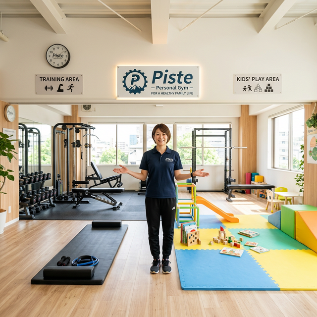 碧南パーソナルジムPisteのキッズスペースとトレーニング風景