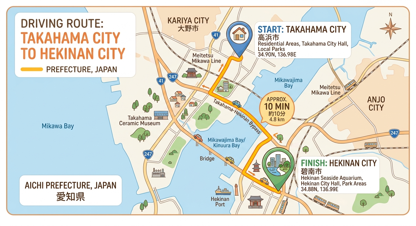 高浜市から碧南パーソナルジムPisteへの車でのアクセス