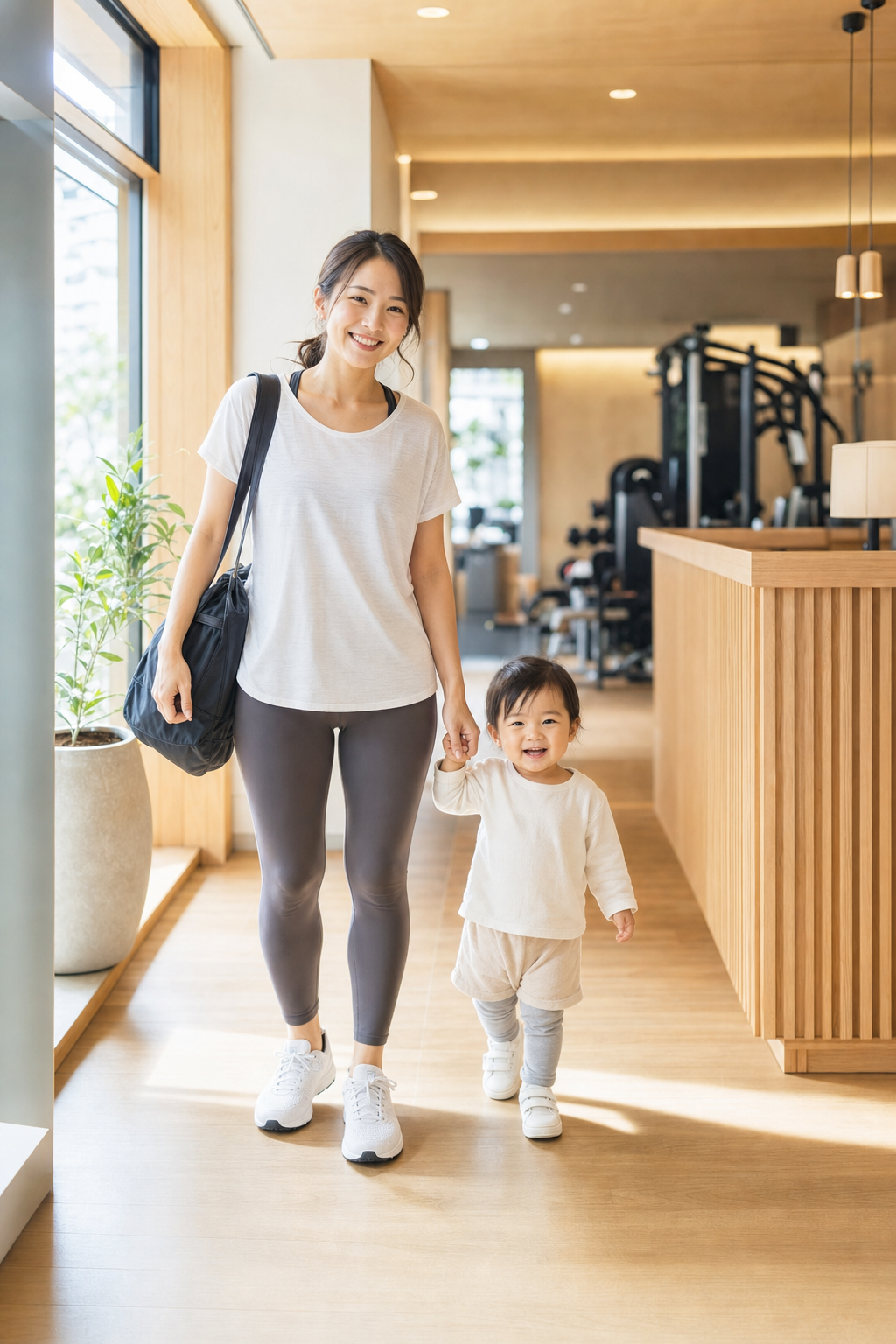 碧南の子連れOKのジムに通い満足した笑顔の30代ママ