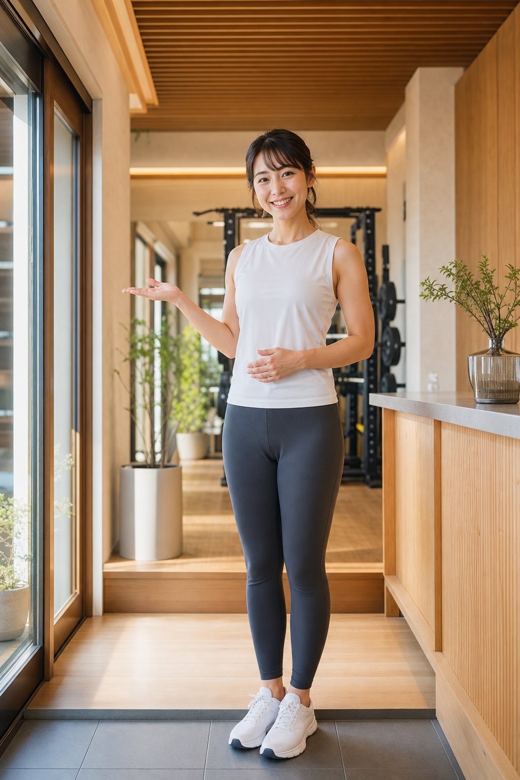 碧南Pisteのパーソナルトレーニングを案内する笑顔のトレーナー