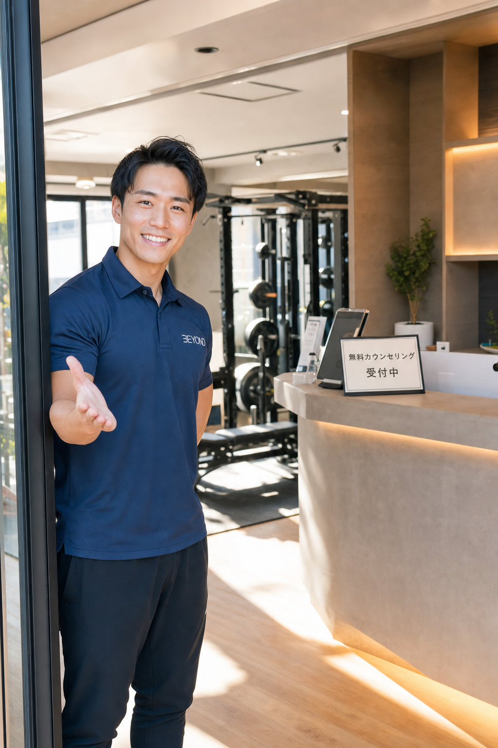 碧南Pisteで無料カウンセリングを案内するトレーナー