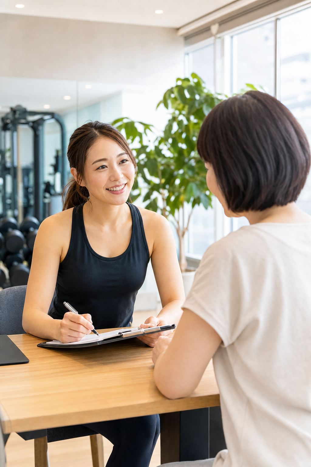 碧南Pisteでカウンセリングを受ける40代女性とトレーナー
