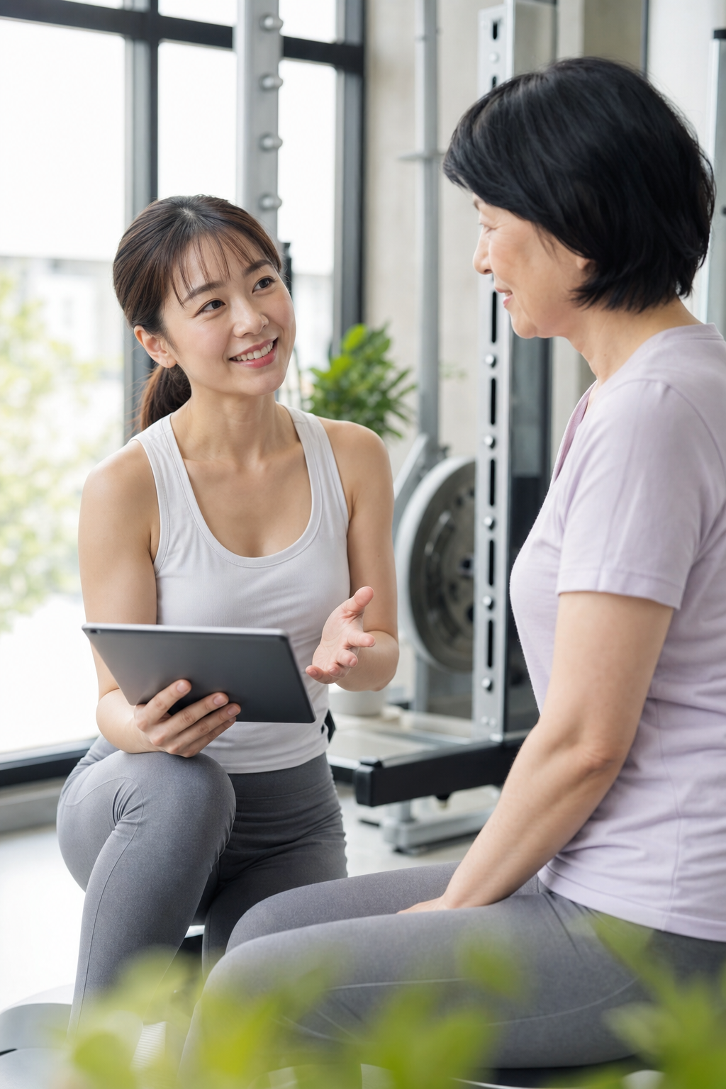 碧南Pisteでカウンセリングを受ける50代女性とトレーナー
