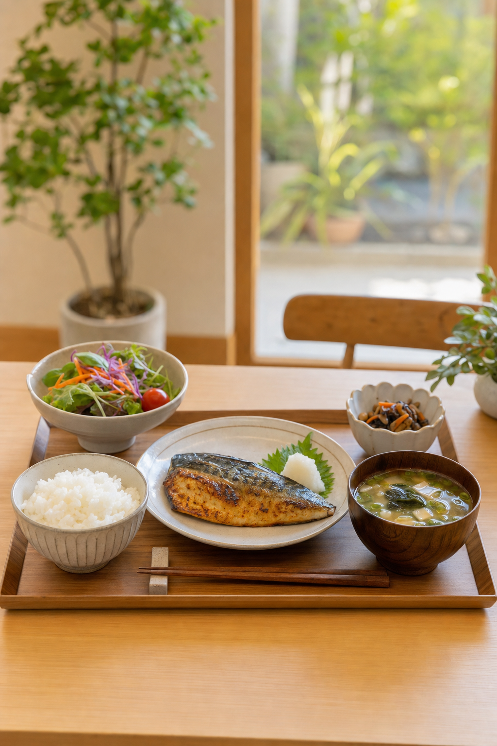 バランスの良い定食と食べる順番のイメージ