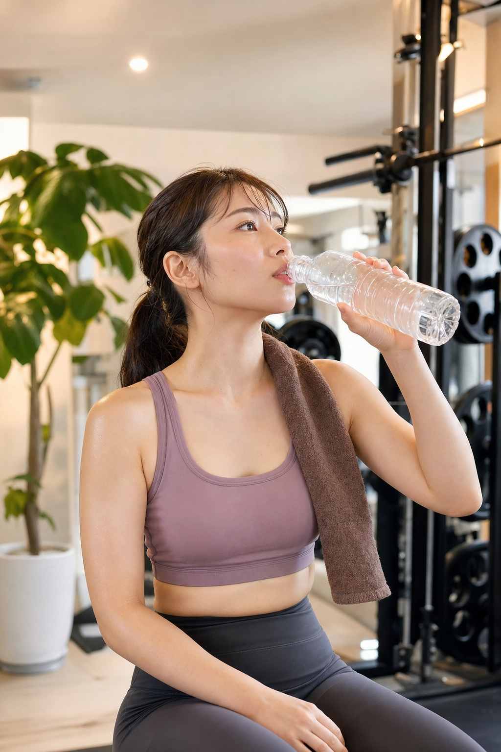 トレーニング中に水分補給をする碧南Pisteの会員