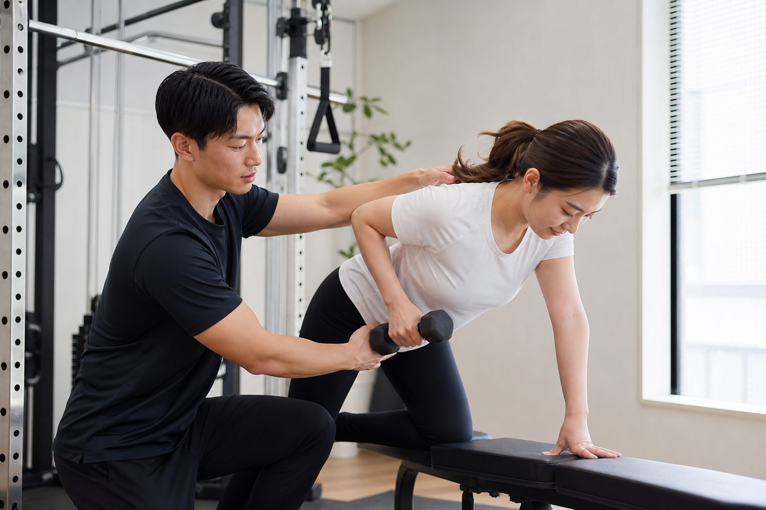 トレーナーがマンツーマンで一人ひとりに合わせて指導するパーソナルトレーニングの様子