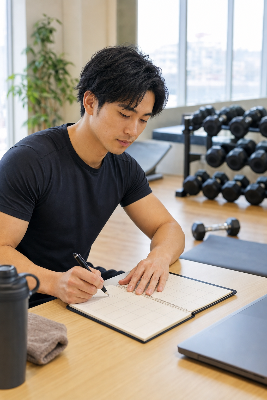 パーソナルトレーニングの頻度を目的に合わせて計画するトレーナーの様子