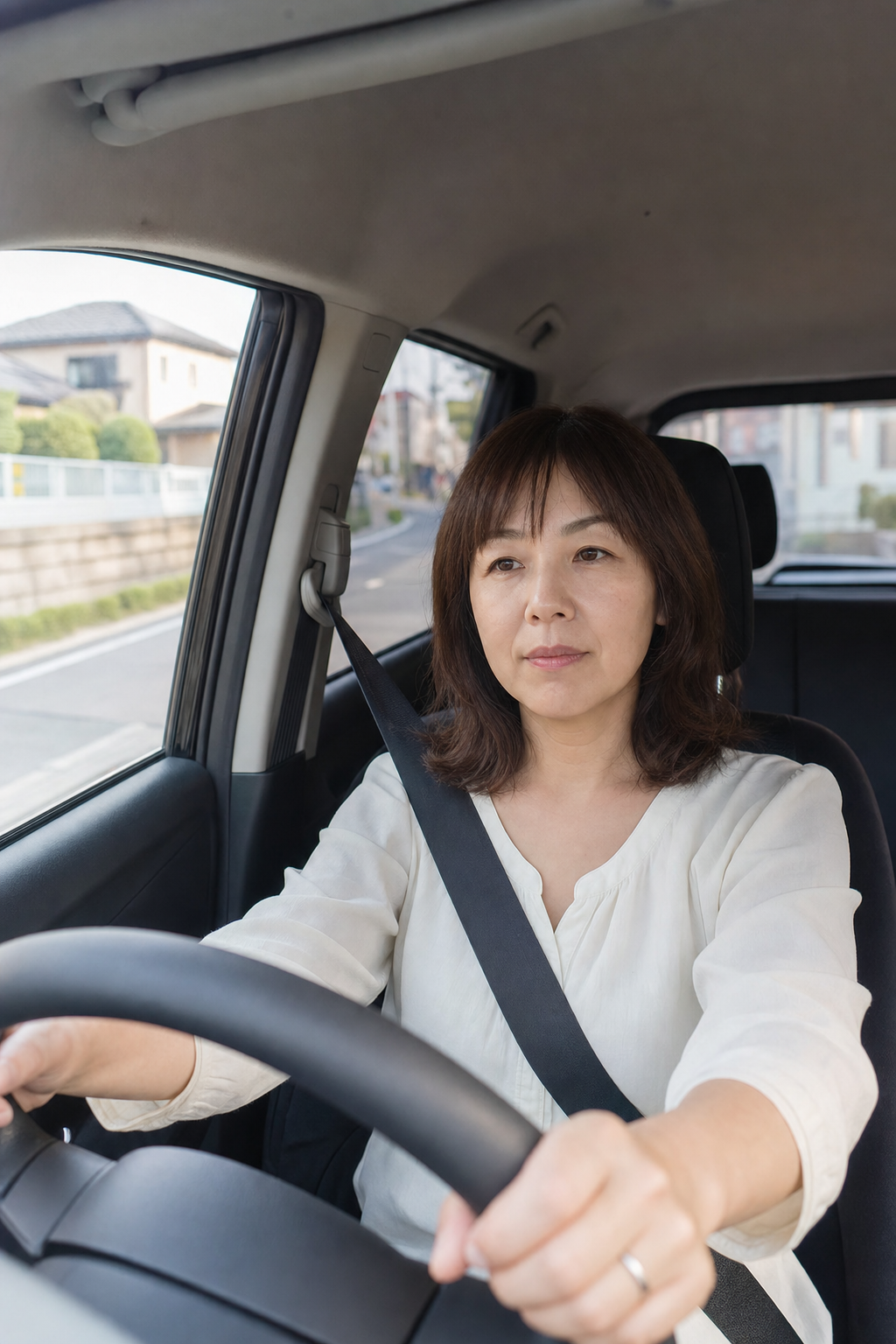 長時間の車の運転やデスクワークで座り姿勢が続く生活のイメージ