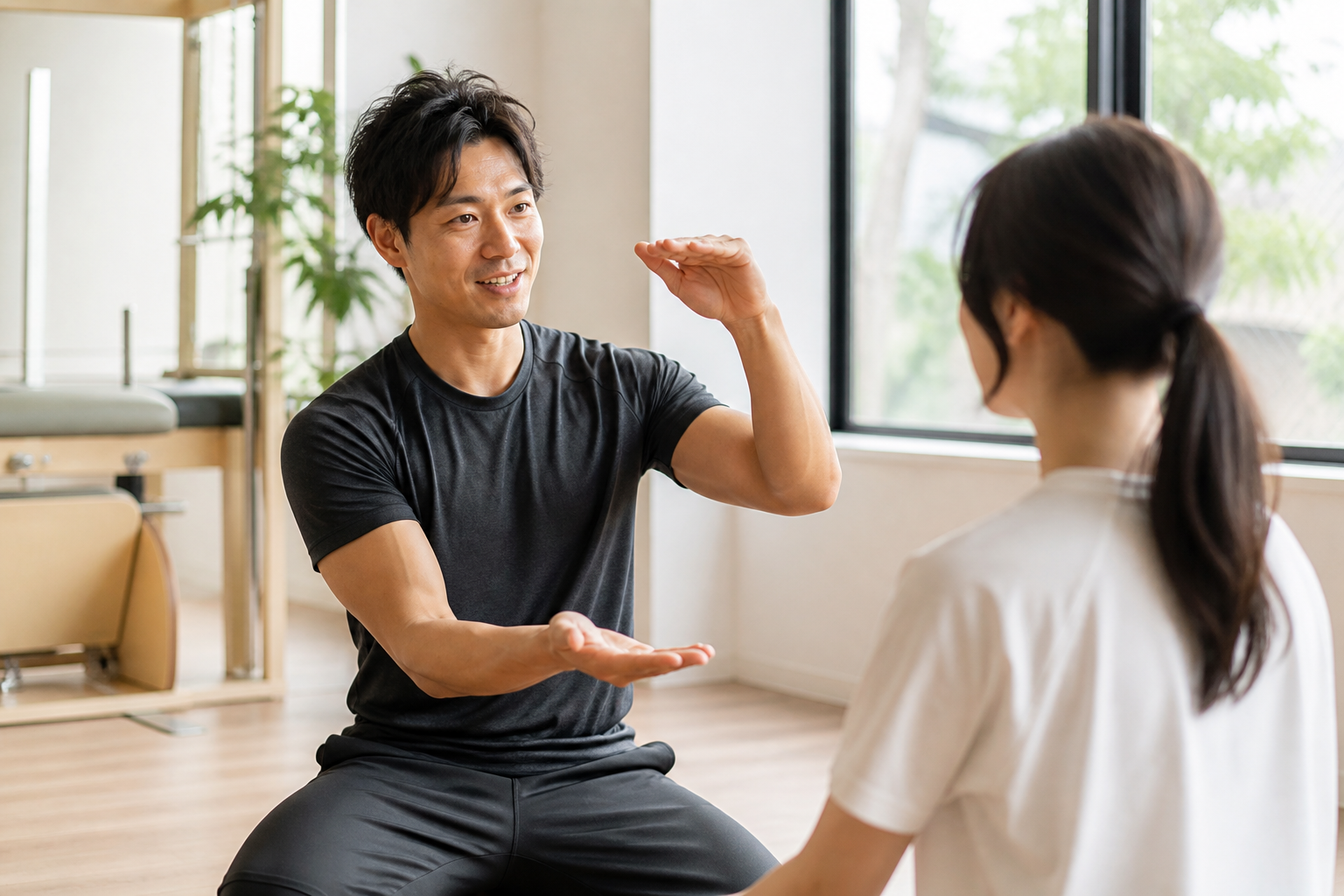 碧南 パーソナルジムで筋肉と脂肪の違いを説明する様子