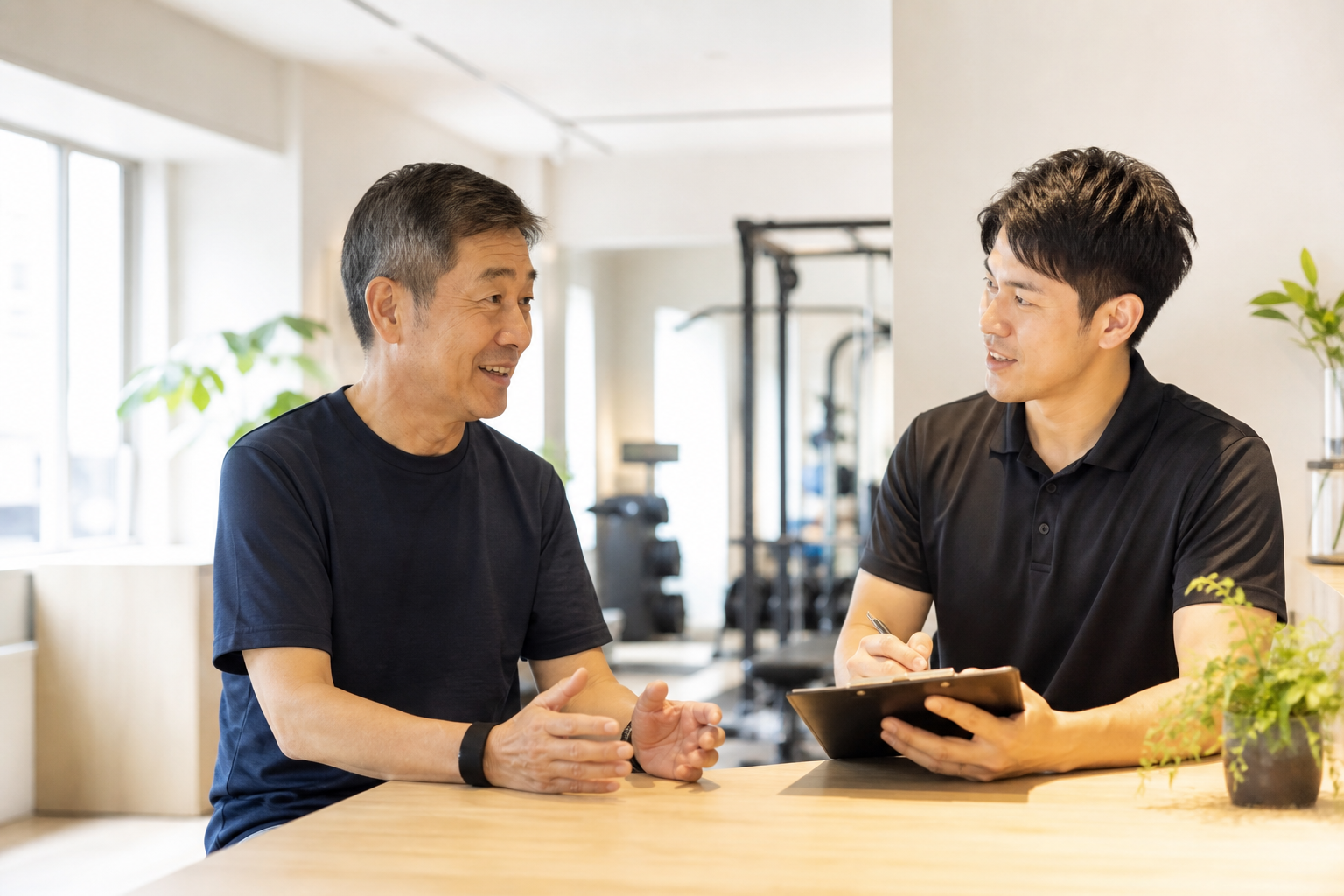 碧南のパーソナルジムPisteで初回カウンセリングを受ける50代男性