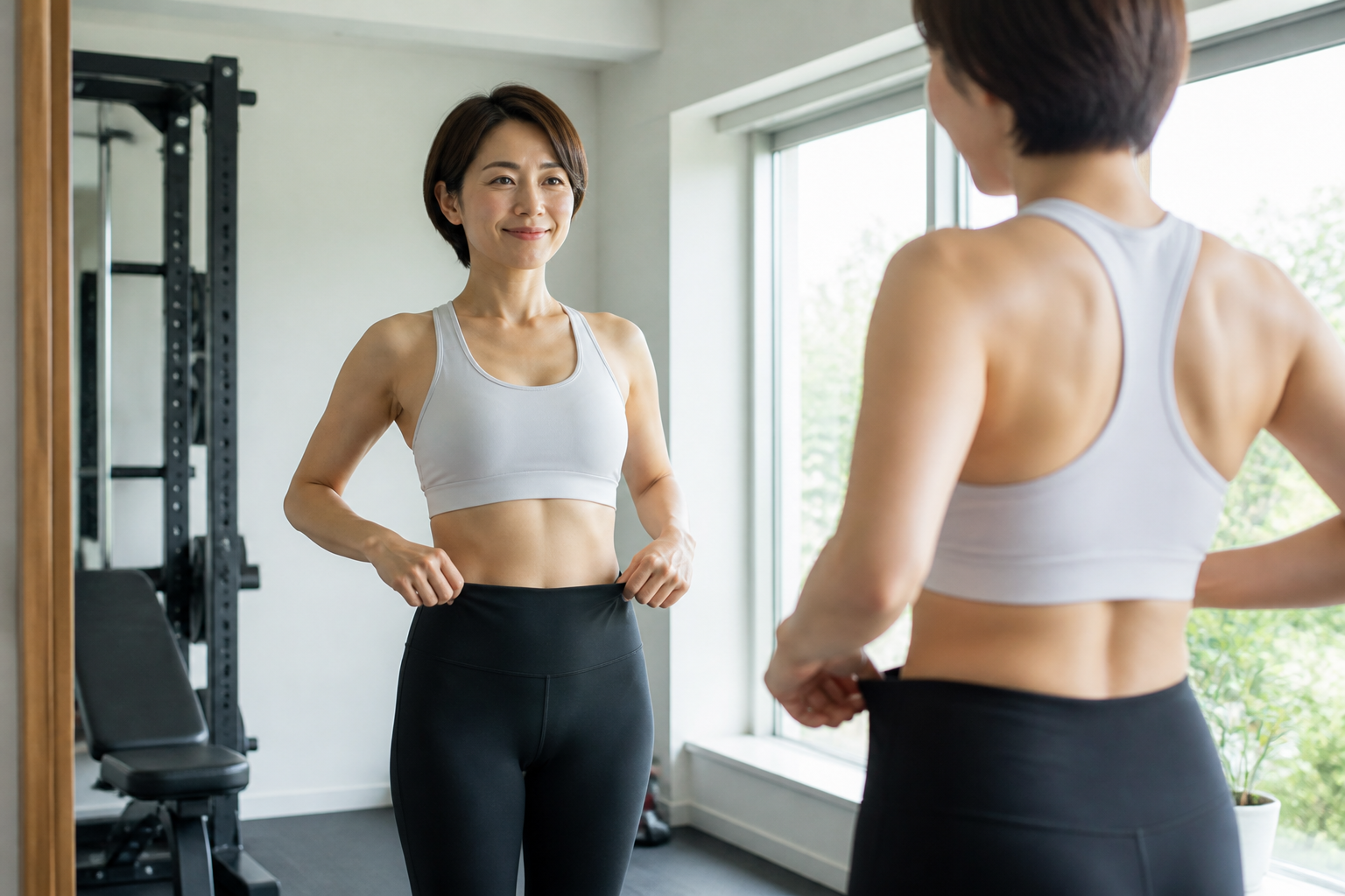 碧南のパーソナルジムPisteで3か月継続して体の変化を実感する女性の様子