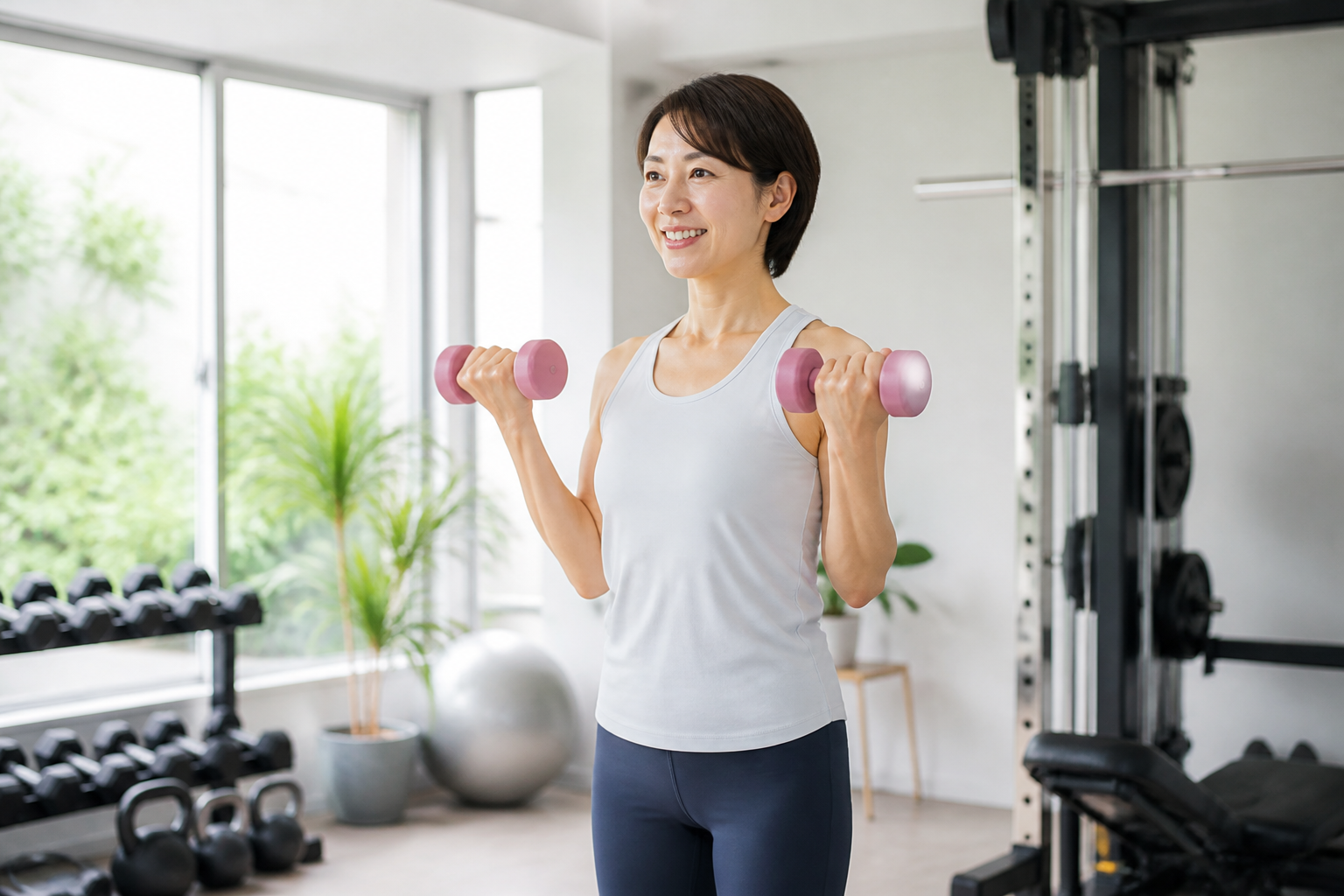 碧南Pisteで半年間パーソナルトレーニングを継続し体力がついた女性の様子
