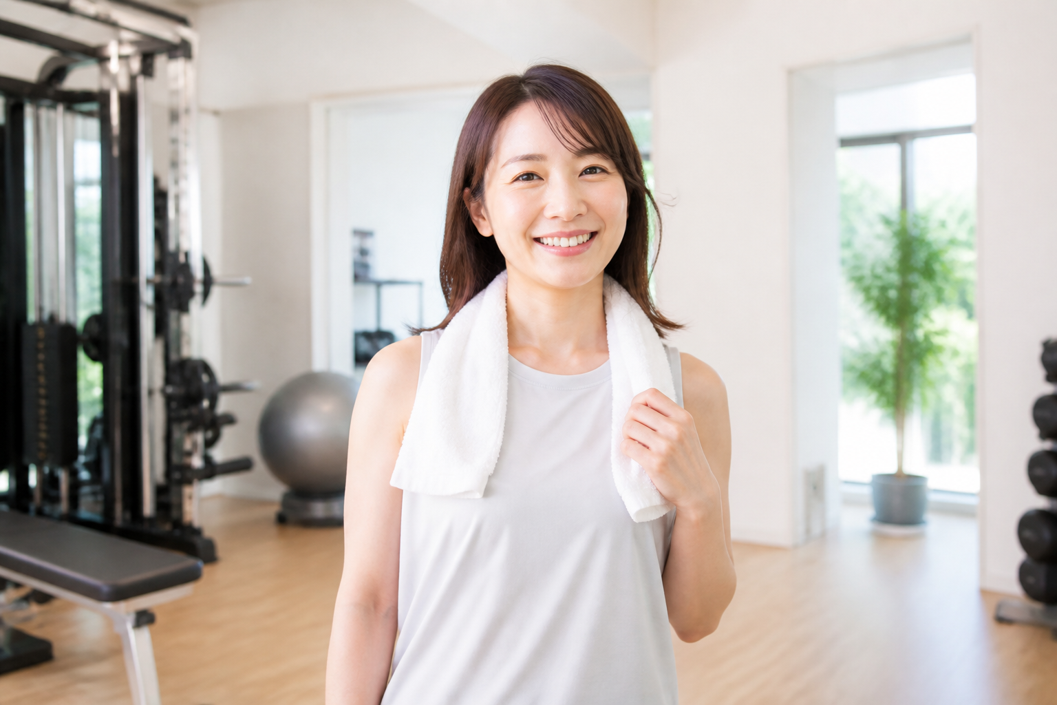 碧南市のパーソナルジムPisteで笑顔でトレーニングを終えた女性の様子